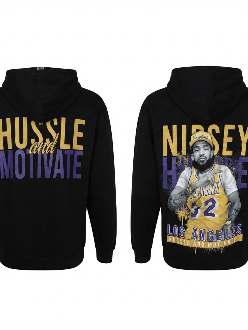 Nipsey Hussle Hoodie Mens M Black Purple Gold Hustle Motivate Los Angeles